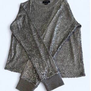 Sanctuary Silver Sequin Crewneck Sweater